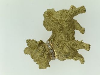 New 18K Solid Yellow Gold with Diamond Collar YORKIE Dog Scottie Pin/Brooch~WOW