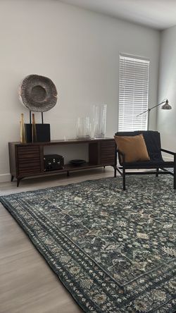 Washable Dark Green Persian-Style Area Rug 97”x 120”
