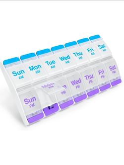 EZY DOSE PUSH BUTTON 7 DAY PILL CASE MEDICINE AND VITAMINS ORGANIZER 2 TIMES A DAY  AM / PM X- LARGE