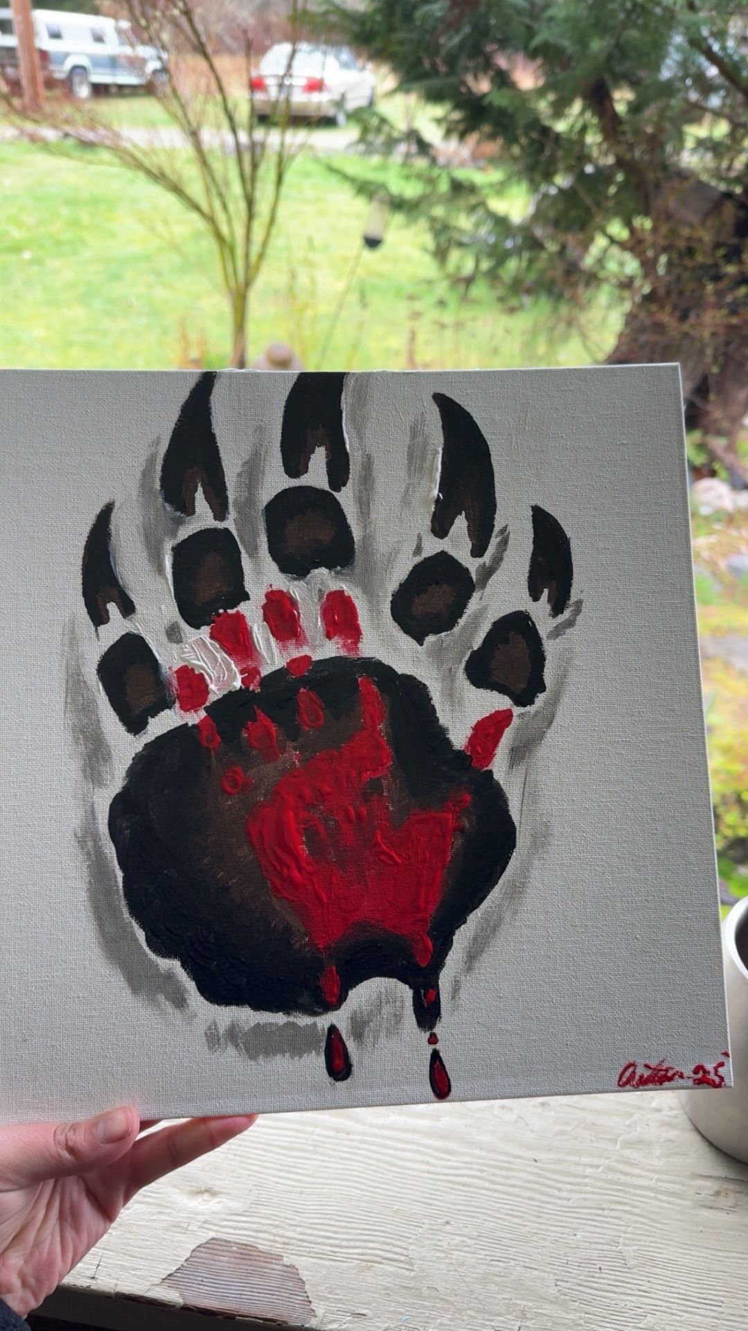 Hand painted MMIW bear paw