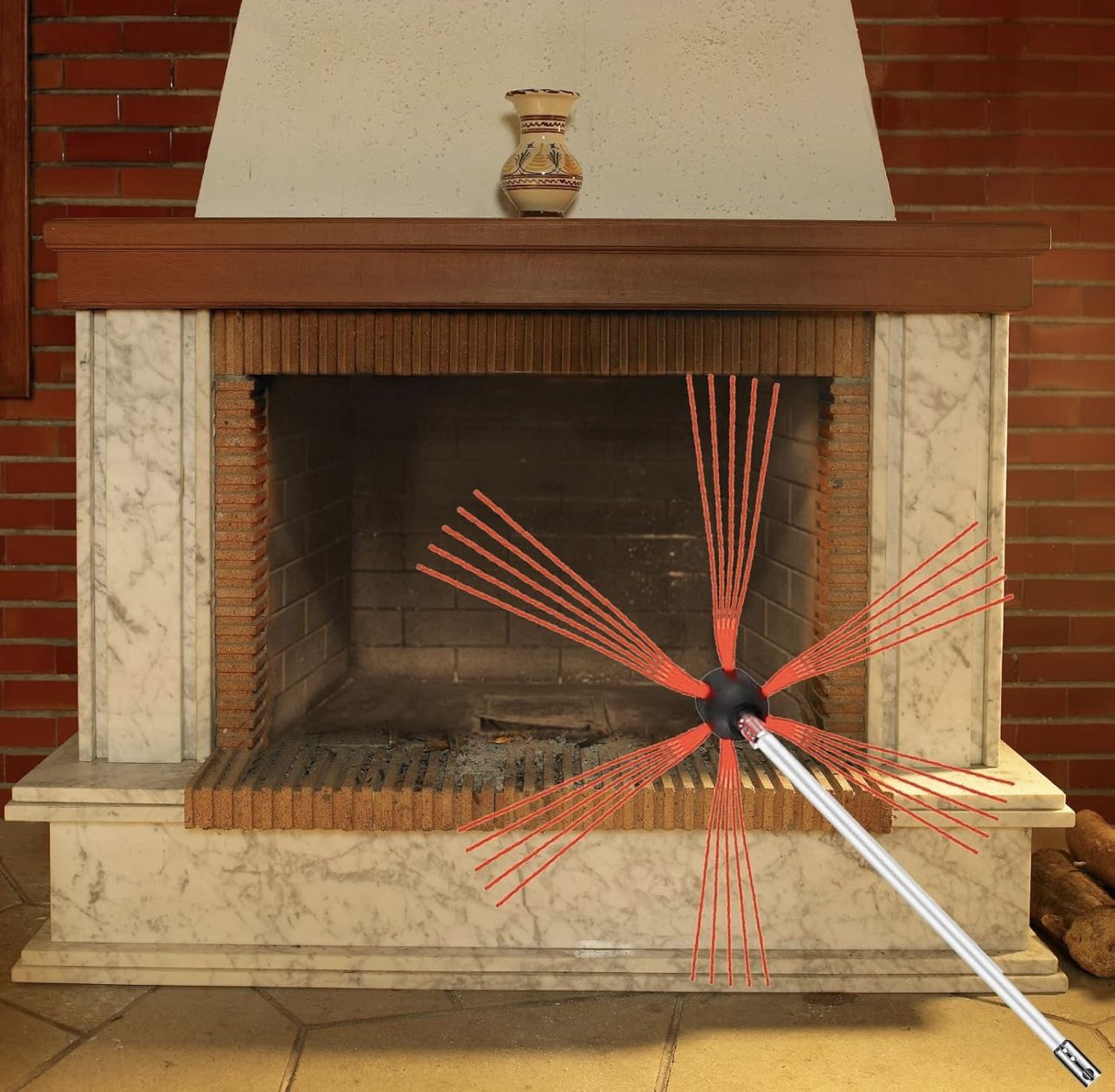 20 Ft Drill Powered Chimney Sweeping Brush Kit w/ 6 Nylon Flexible Rods, Rotary Chimney Cleaning Kit