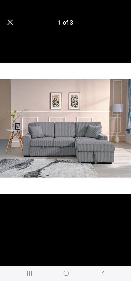 Brand New Corduroy Fabric Upholstered Sectional Sofa Bed w/Storage (3 Colors)