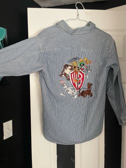 Vintage 90s Warner Bros Looney Tunes Kids Button Down Shirt Striped Large