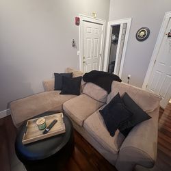 Beige Sectional Sofa & Ottoman