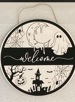 REDUCED! Halloween Welcome Round Door Sign 12”