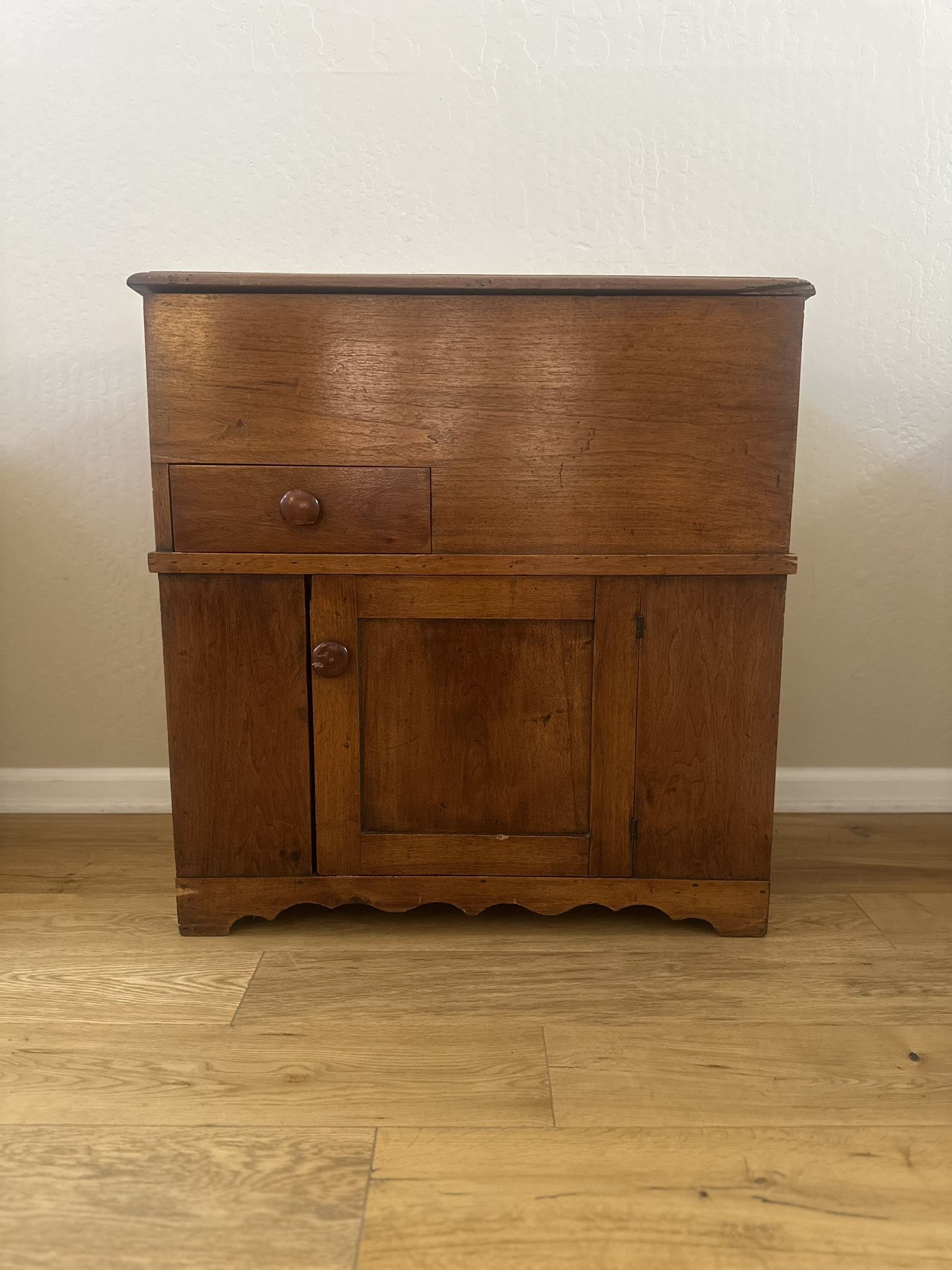 Primitive Antique 19th C. Rustic English Pine Lift Top Dry Sink Cabinet