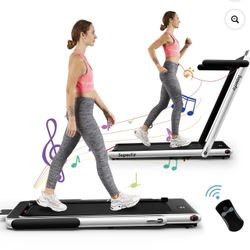 2 in 1 Single Display Screen \Treadmill W/ Speaker Remote Control APP Silver
