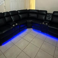 BLACK RECLINER SECTIONAL W/ LED Lights & Bluetooth