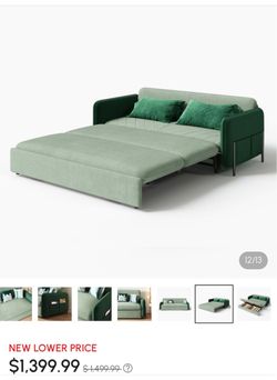 79" Queen 3-Seater Green Velvet Convertible Sleeper Sofa With Storage & Pillows