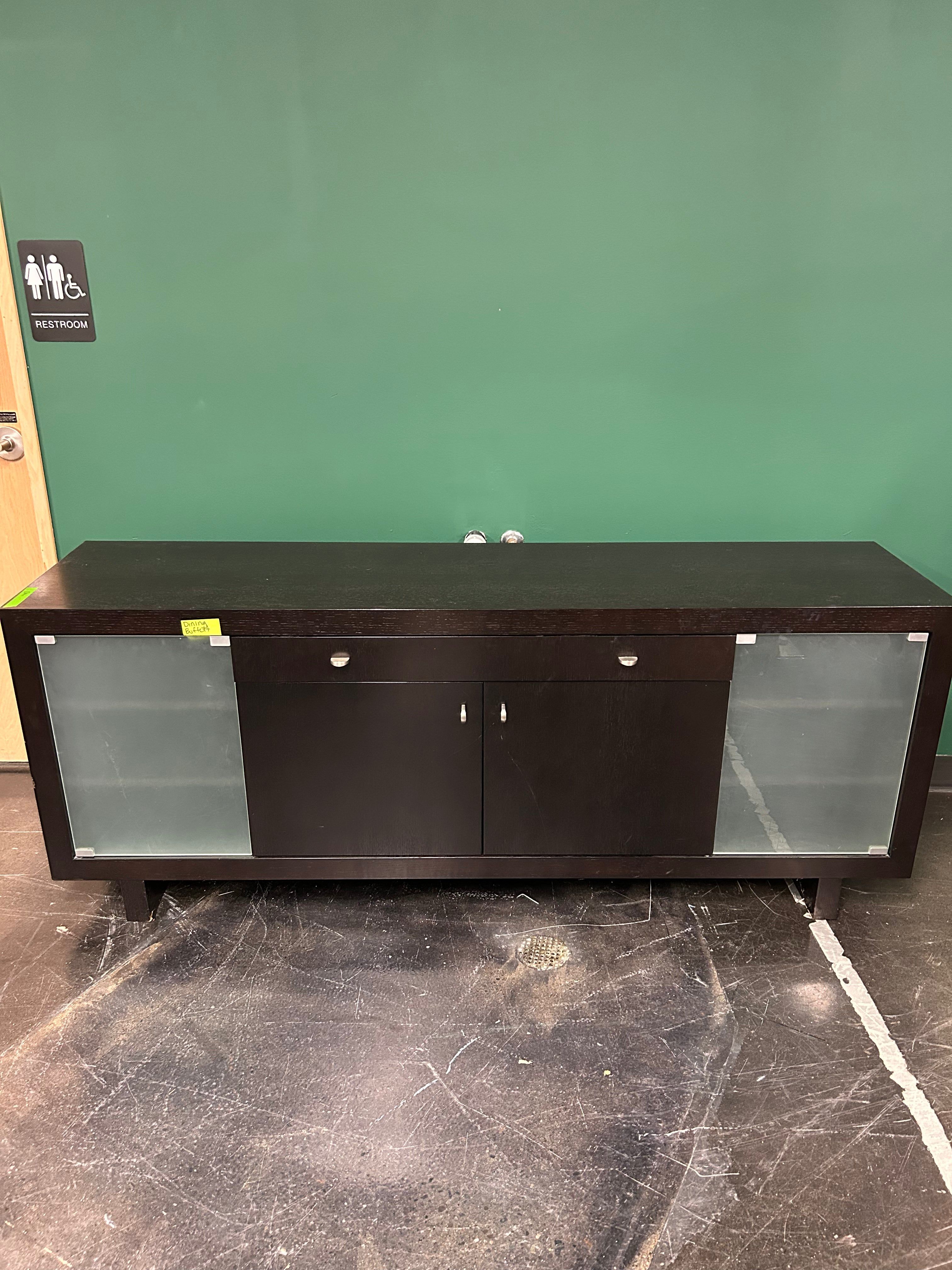 Modern Dark Wood Dining Buffet with Glass Doors