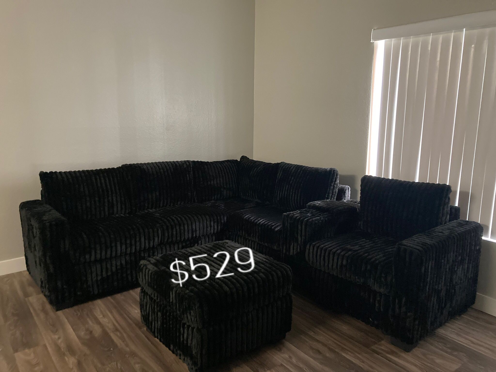 Stylish Black Sectional With Pull- Out Bed With Storage Brand New