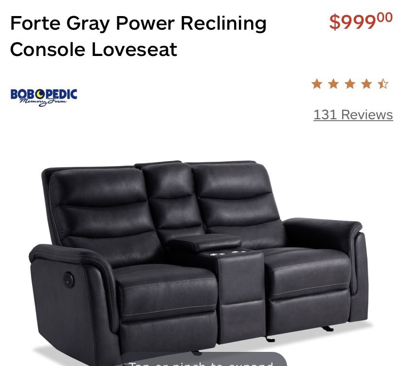 Used Bob’s Furniture Forte Gray Power Reclining Console Love seat
