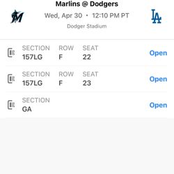 Marlins @ Dodger April 30 w Parking 