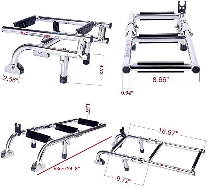 Boat Ladder, 3 Steps Boat Ladder Small Stainless Steel Stern Mount Pontoon Boat Ladder with Rubber Grips 2+1 Steps Transom Mount Folding Stern Ladder