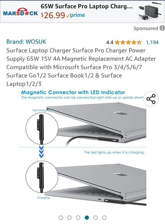 65w Power Supply For SURFACE BOOK/PRO3/PRO4