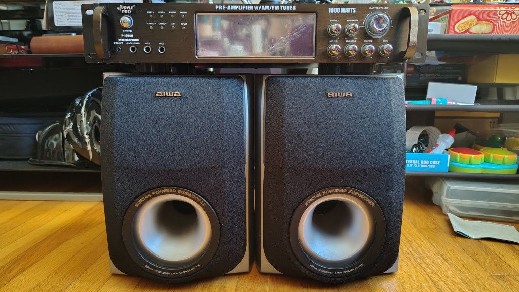 Karaoke system，1000w Pyle pro Amplifier W/Am/FM Tuner, 380w AIWA Speaker 