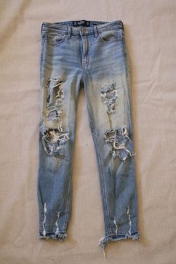 Hollister High Rise Super Skinny Crop Jeans Size 3R W26 Light Wash Distressed