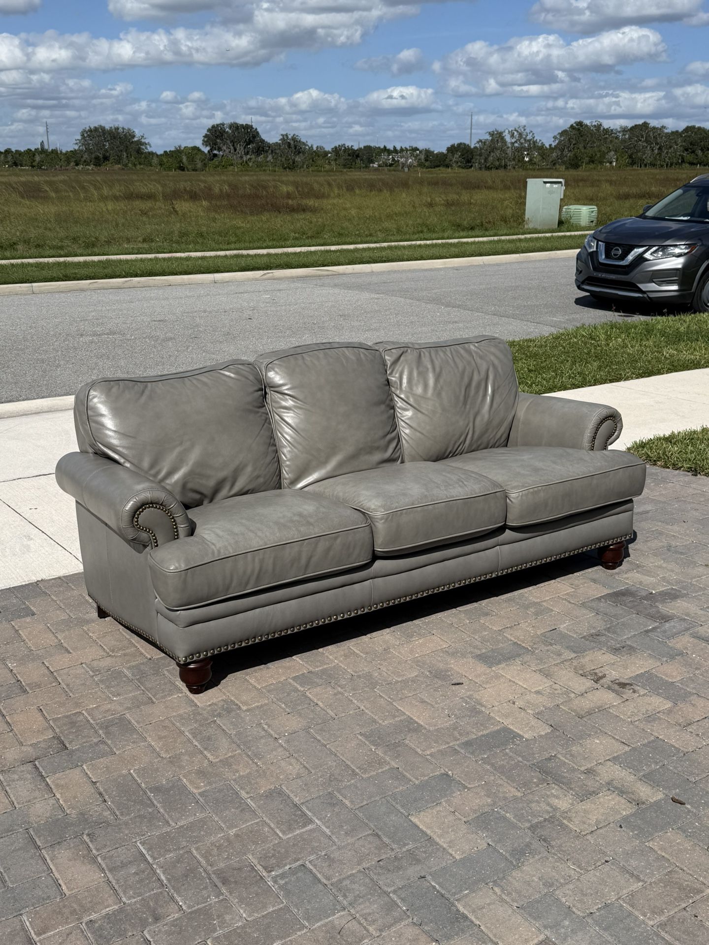 Free Delivery- Beautiful Genuine Leather Gray Couch