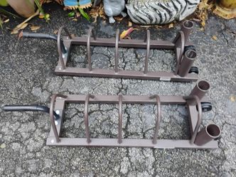 HORIZONTAL  PLATE  HOLDER (WITH HANDLE & WHEELS  &  2  OLYMPIC  BARBELL BAR  HOLDERS