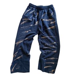 Vintage 90s fruit of the loom cotton raw hem cut joggers hand dyed tie dye bleached art to wear Navy Blue Casual Sweatpants Sz medium