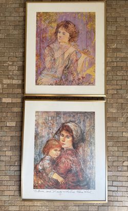Pair of Framed Edna Hibel Prints: Informal Music & Heart of America w/ COAs & Inscription