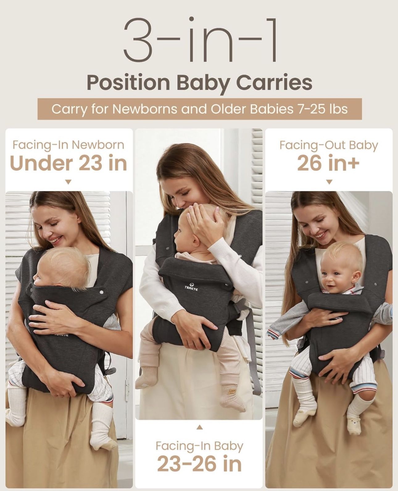 BRAND NEW 3 in 1 Baby Ergonomic and Cozy Infant Carrier with Lumbar Support for 7-25lbs