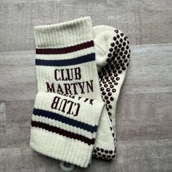 Cream and Burgundy Non-Slip Socks