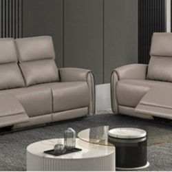 Brand New Light Brown Leather Power Reclining Sofa & Loveseat 