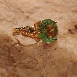 Chartreuse Quartz, Simulated Green Diamond Ring