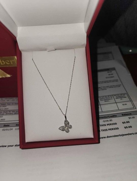 14 Karat White Gold Butterfly Necklace