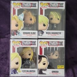 Fullmetal Alchemist Brotherhood Edward Elric, Riza Hawkeye, Mira Armstrong, Greed Funko Pops