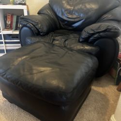 Soft High Quality Leather Chair& Ottoman