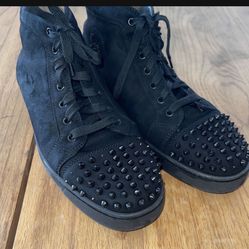 Christian Louboutin Men’s Black Lou Spikes Flat Suede 44