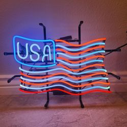 Real Neon Sign, American Flag 3 Color Neon, New In Box 18" H X 17" W
