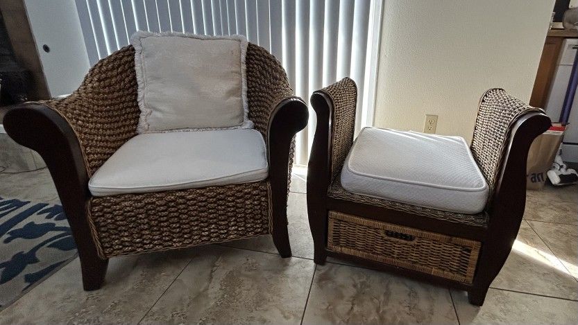 Woven Wicker Chair & Ottoman with storage