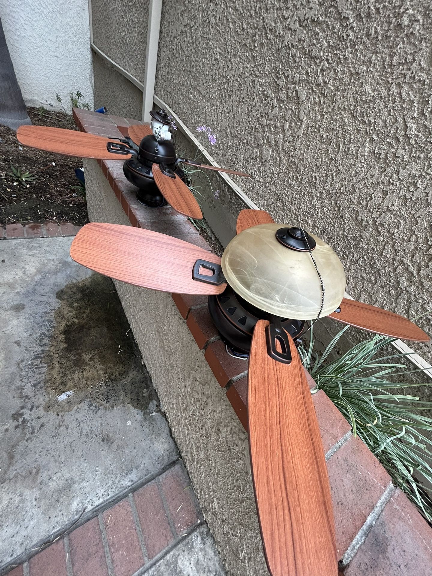 Set up 224 inch ceiling fans both working one is missing the bowl but it can be ordered from Home Depot 50 bucks for both or 25 each