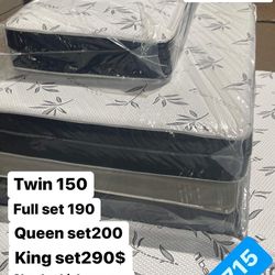 Huge sale for Mattress And Box Twin size mattress and box 150.$ full 190$ Queen 200$ king 290$. free delivery free set up 708….289…7715… cash or Zelle