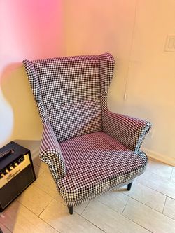 IKEA STRANDMON Houndstooth Wingback Chair – Black & White