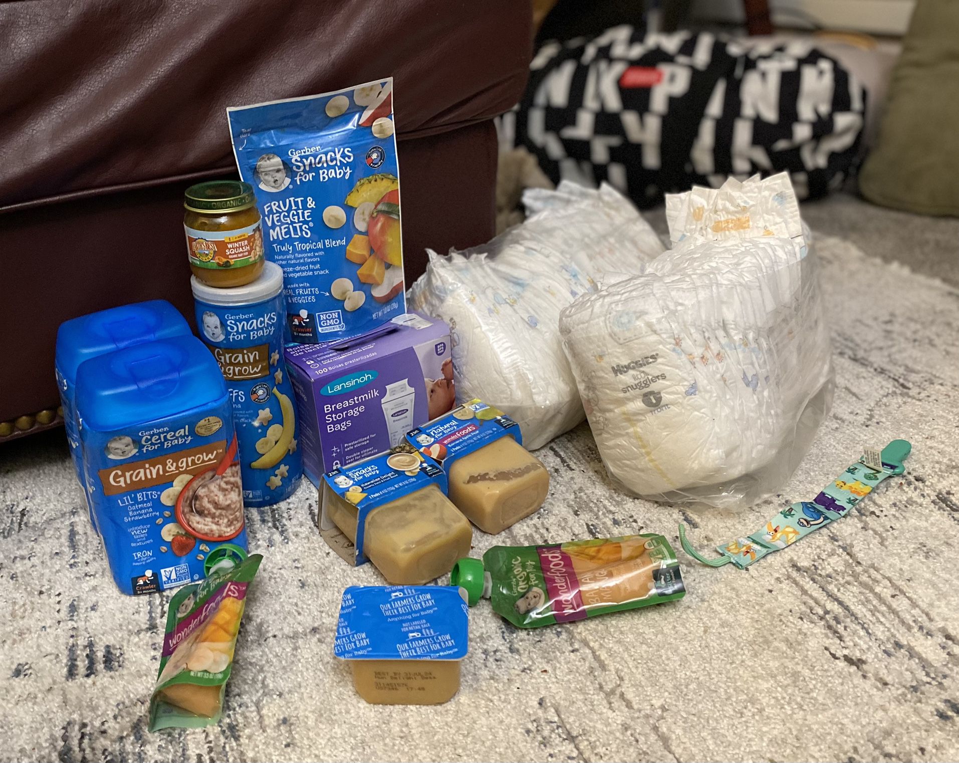 Baby Items: Food And Huggies Size 1 Diapers 