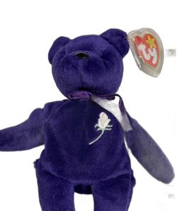 Ty Beanie Baby Princess Diana Bear 1997 Purple White Rose