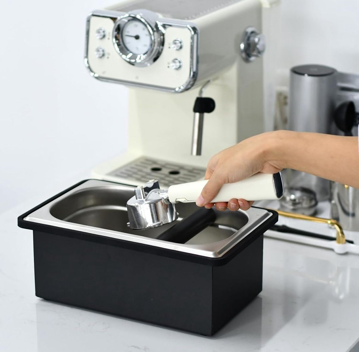 Stainless Steel Coffee Knock Box Large Capacity Coffee Pucks Container Espresso Machine Tool for Coffee Ground