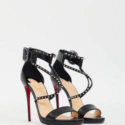 Christian Louboutin- Black Leather Choca Lux Studded Heel US 7.5