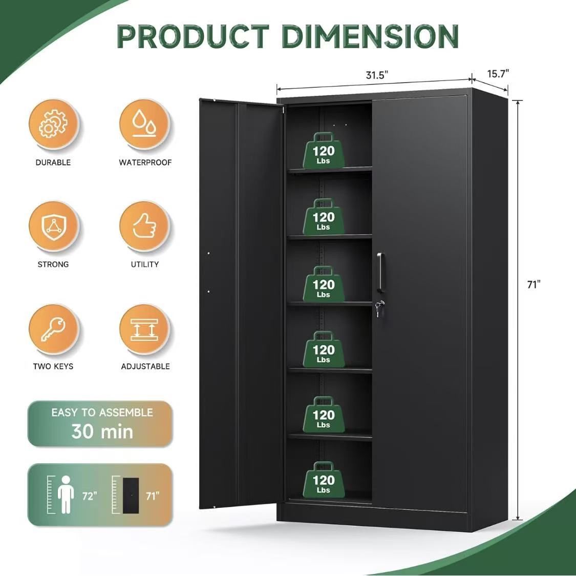 ✌️ Metal Storage Cabinets with Lock Doors,Tall Locker Organizer Steel Garage Cabinets, 5 Adjustable Layers Shelves for Home, Office, Warehouse,Tool