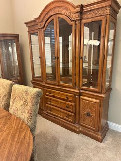 Large Wood China Cabinet with Glass Doors