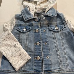 Cat & Jack Blue Denim Jacket with Cream Sleeves 2T