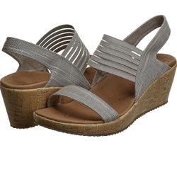 Skechers Cali Women's Beverlee-Smitten Kitten Wedge Sandal,Taupe Cork,8 B M US