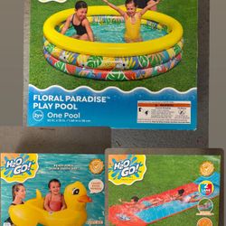 Brand New Play Pool, Duck Baby Boat And Splash Ramp Double Slide 