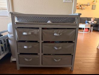 Gray Baby Changing Table with Storage Bins