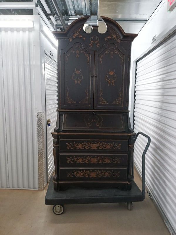 Vintage Drop Front Secretary Desk With Bookcase Hutch