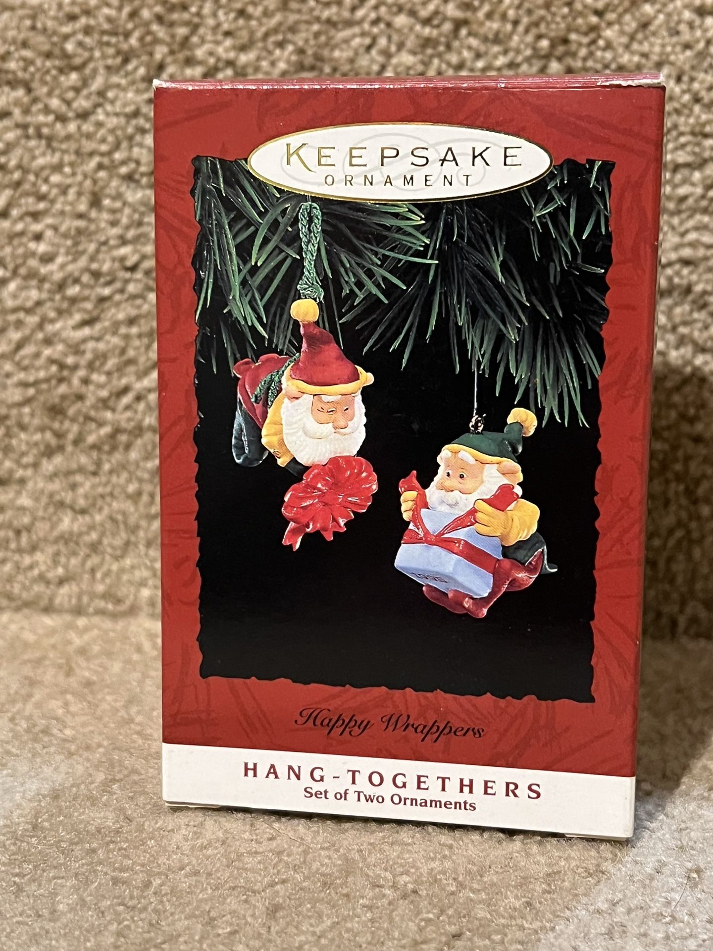 Hallmark "Happy Wrappers" Elfs Ornament 1995 set of 2